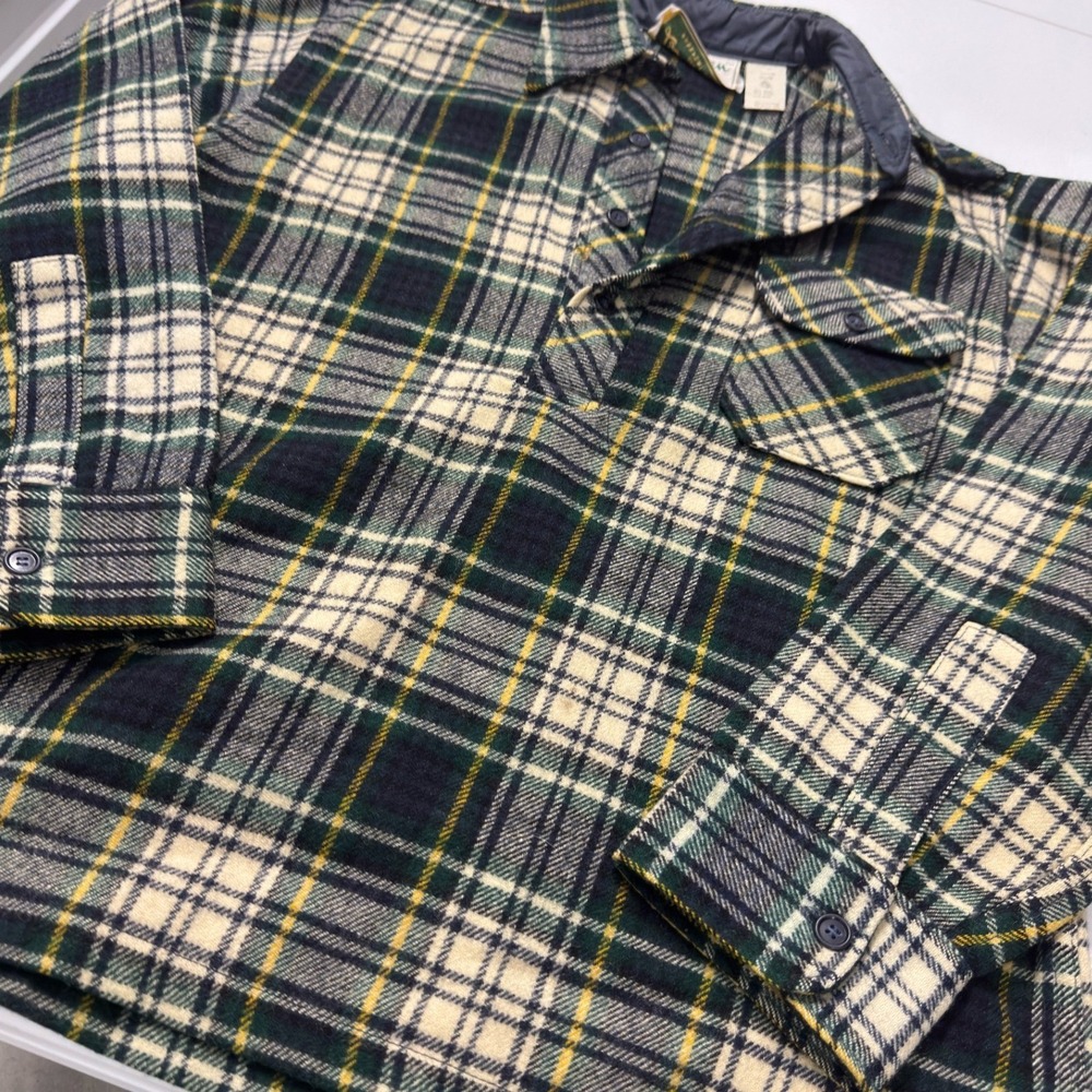Vintage LL Bean Flannel Popover Mens large Plaid Excellent Wool Shirt Jacket - Picture 2 of 7